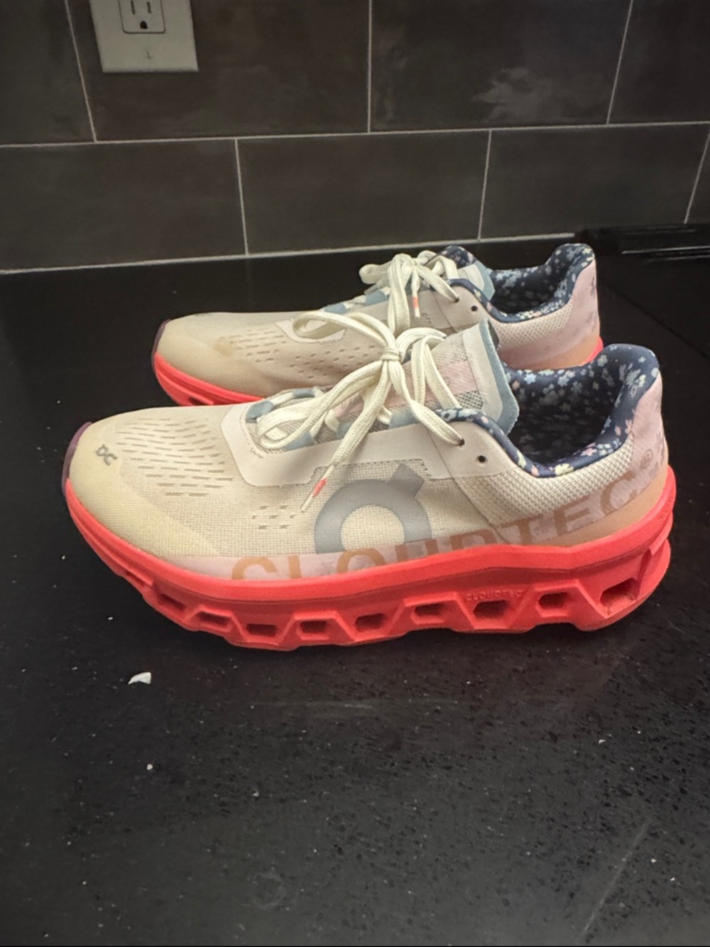 On Cloudmonster Running Shoes in Beige/pink and Coral FREE PEOPLE EXCLUSIVE
